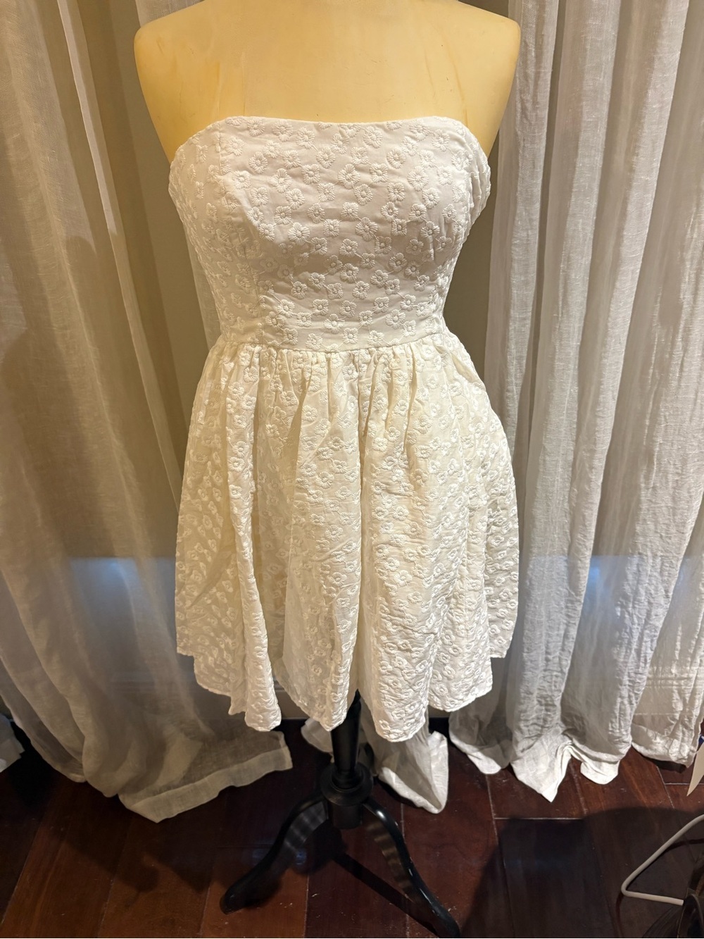 Tracy Reese White Strapless Eyelet Mini Dress